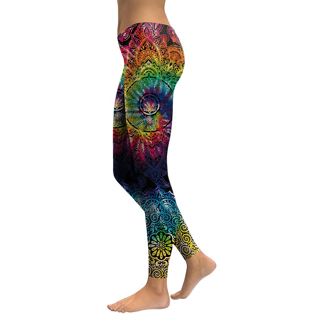 Rainbow Burst Mandala Flower Yoga Workout Leggings