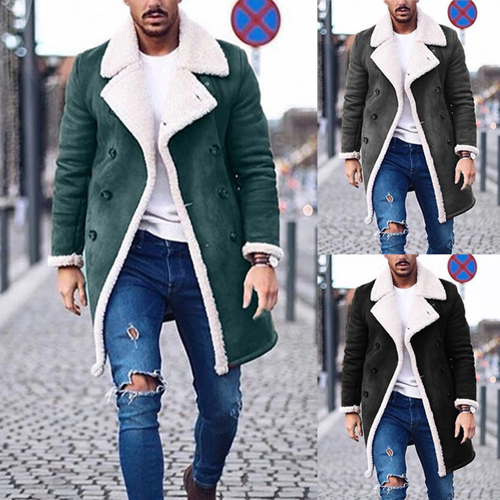 Men's Winter Warm Coat Solid Color Long Sleeve Trench Jackets