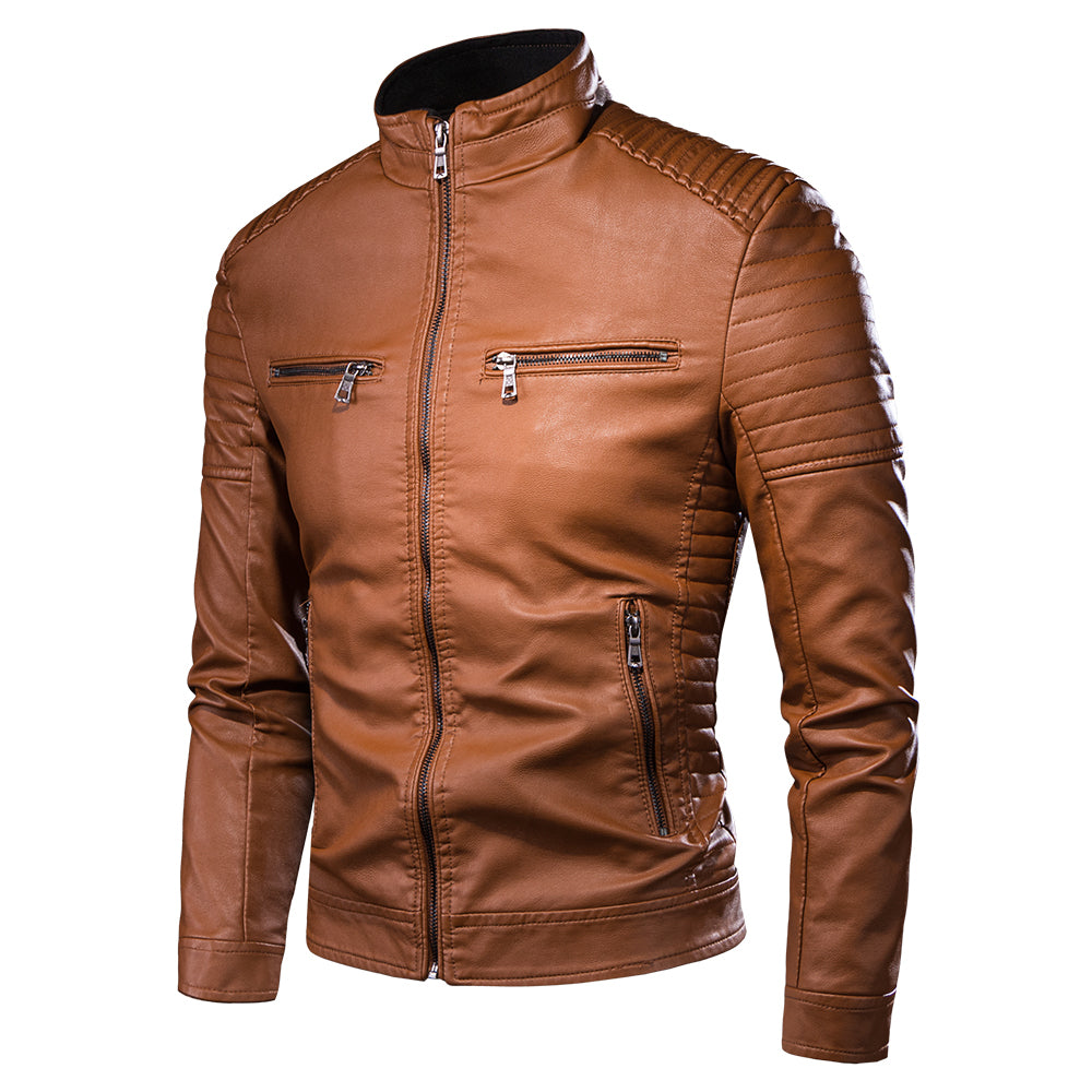 Stand collar motorcycle leather Jacket