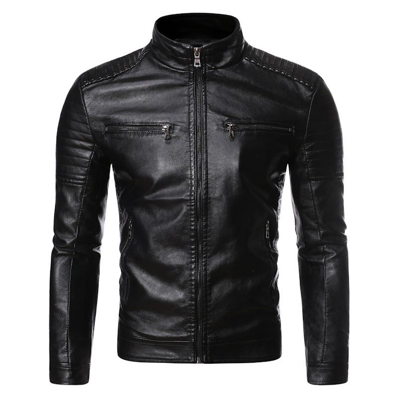 Stand collar motorcycle leather Jacket