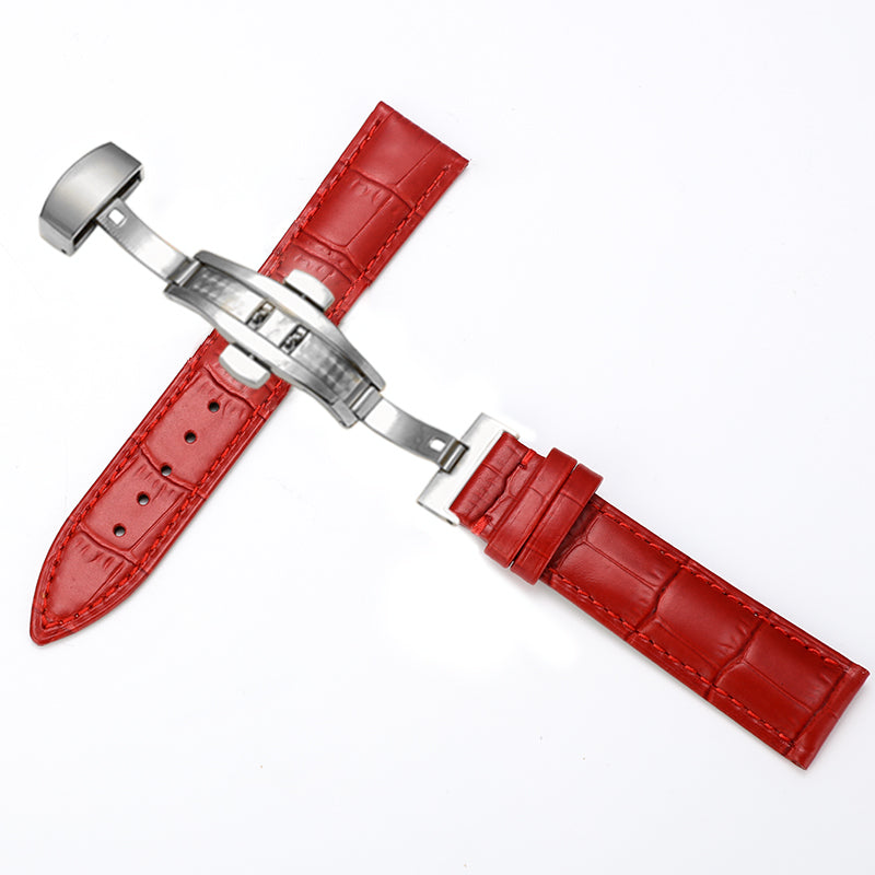 Watch Strap Leather Color Strap Butterfly Double Snap Buckle Accessories Men'S And Women'S Bracelet