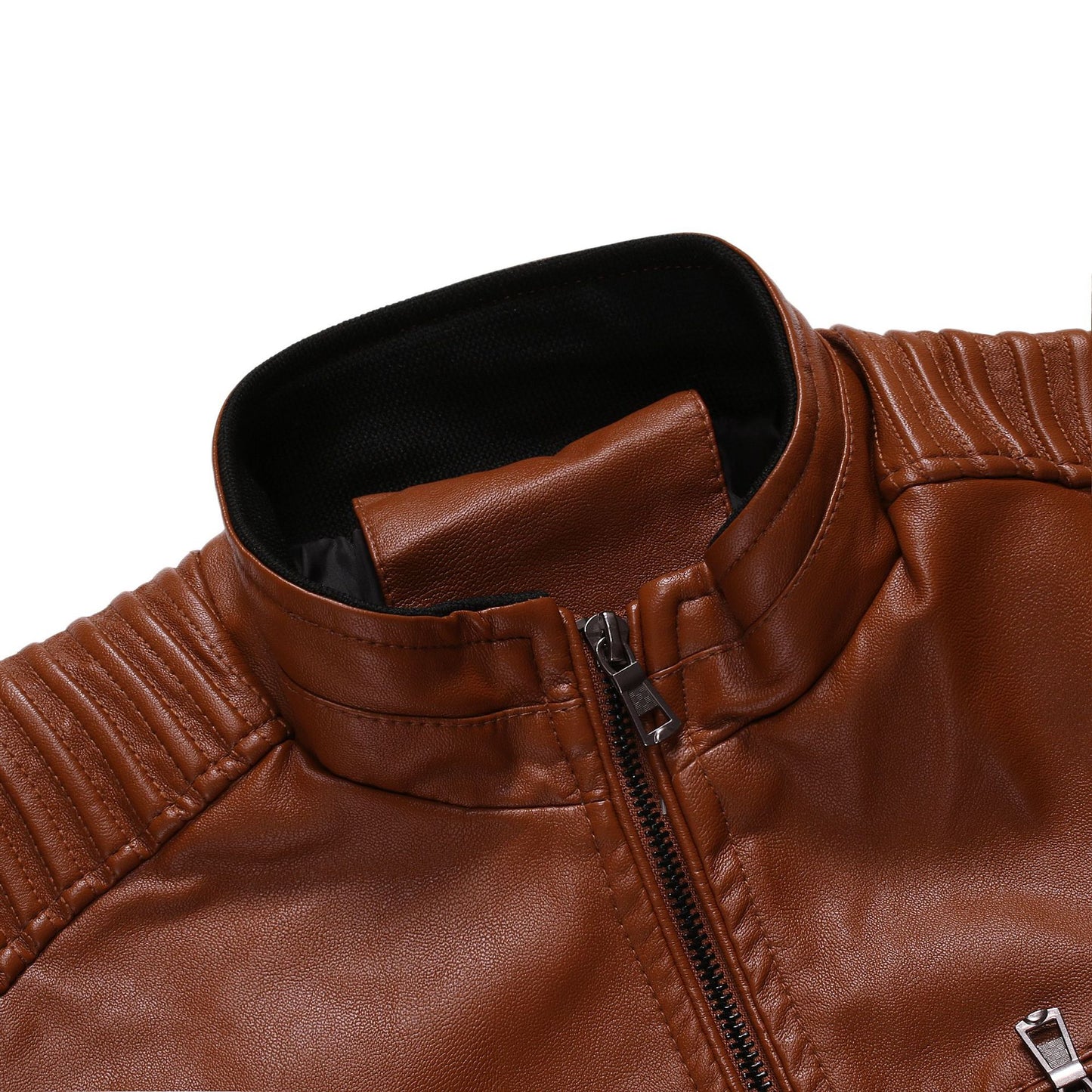 Stand collar motorcycle leather Jacket