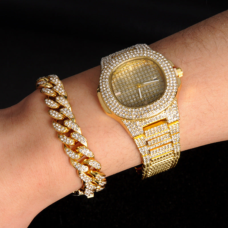 Cuban Chain Necklace Bracelet Watch Set