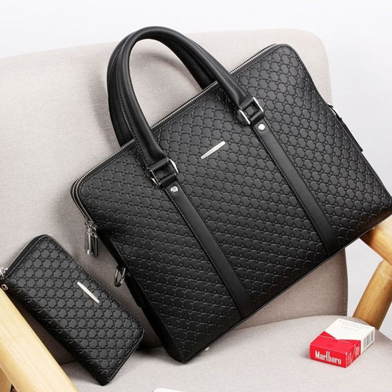 Men handbag leather business briefcase embossed letters