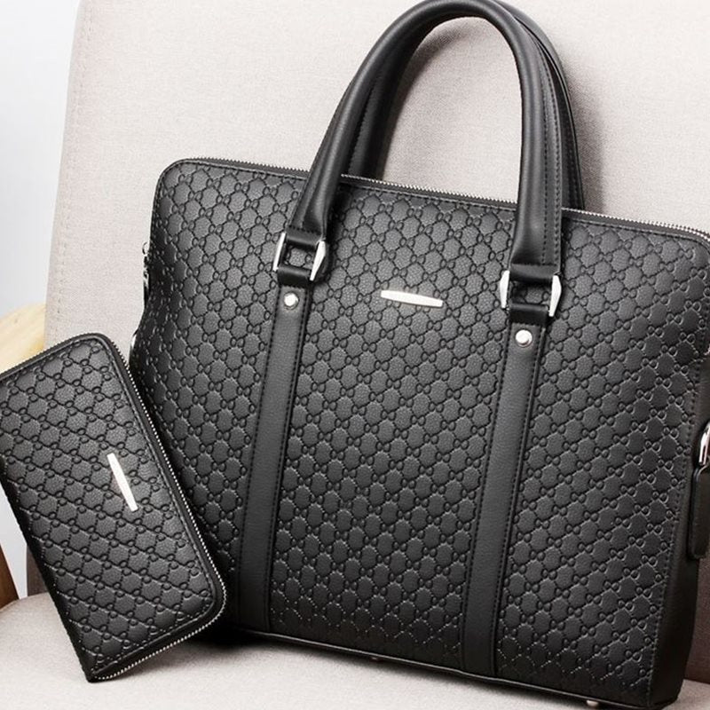 Men handbag leather business briefcase embossed letters