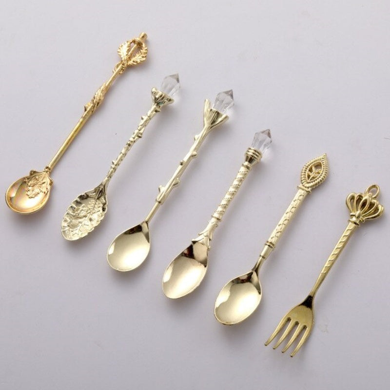 6 Pieces Suit Fruit Fork Retro Coffee Spoon