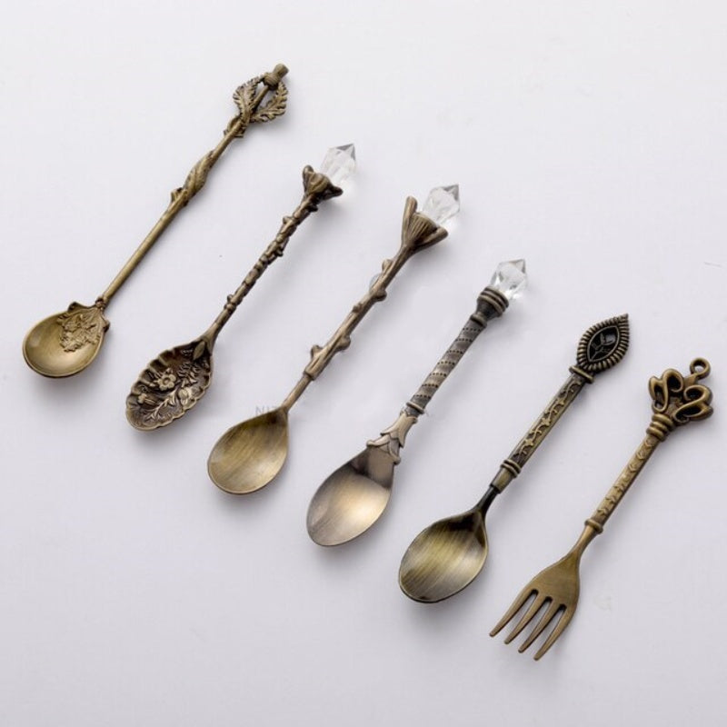 6 Pieces Suit Fruit Fork Retro Coffee Spoon