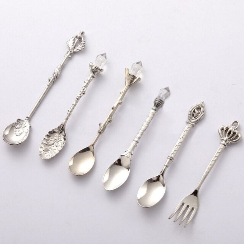 6 Pieces Suit Fruit Fork Retro Coffee Spoon