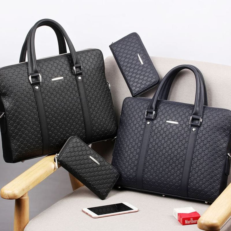 Men handbag leather business briefcase embossed letters