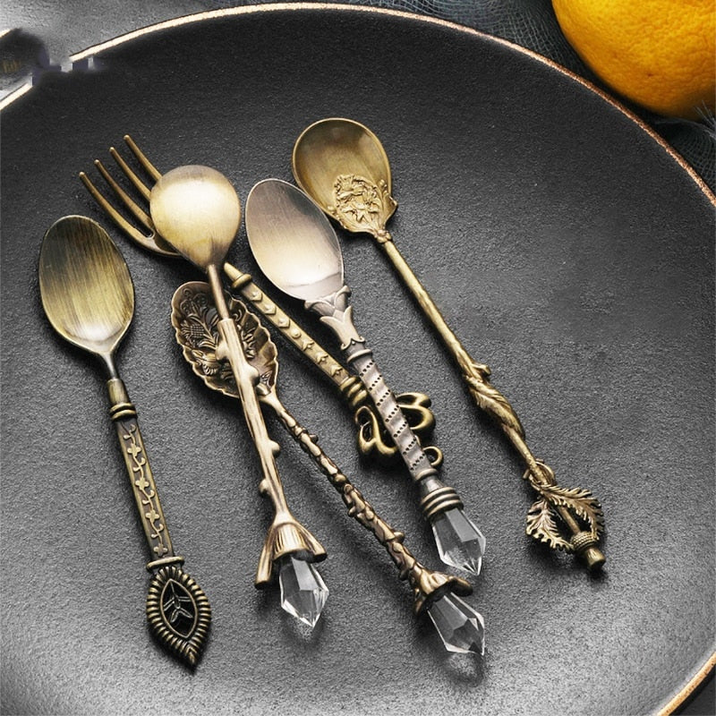 6 Pieces Suit Fruit Fork Retro Coffee Spoon