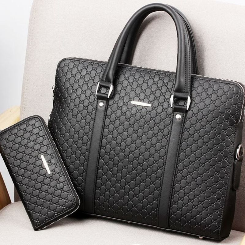 Men handbag leather business briefcase embossed letters