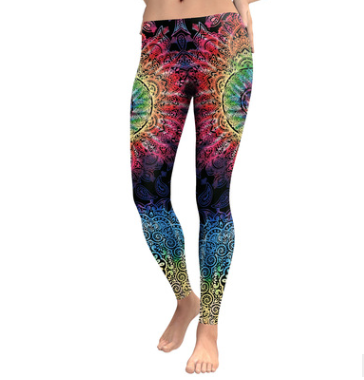 Rainbow Burst Mandala Flower Yoga Workout Leggings