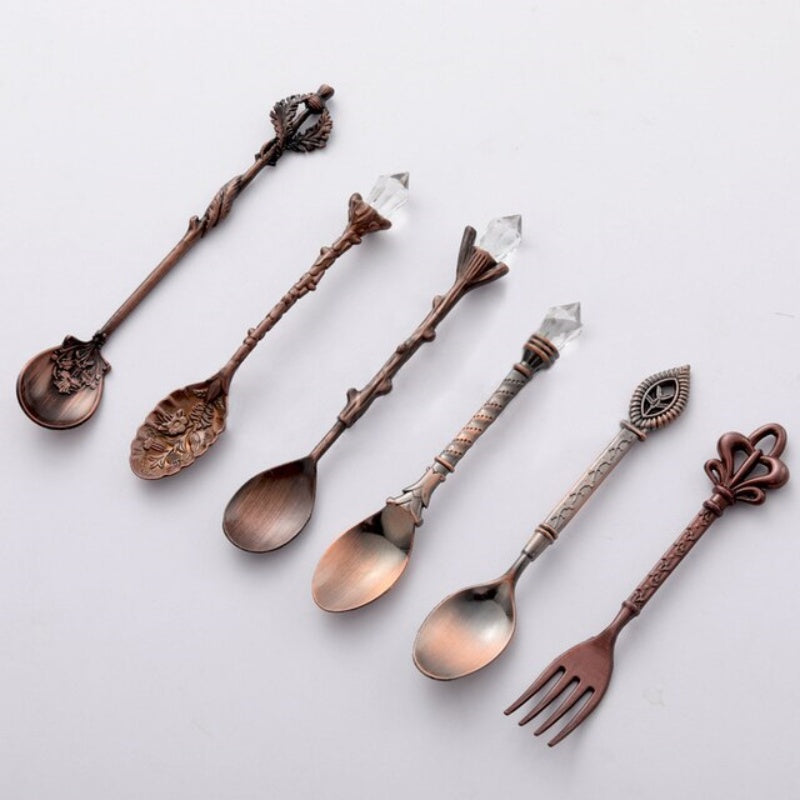 6 Pieces Suit Fruit Fork Retro Coffee Spoon