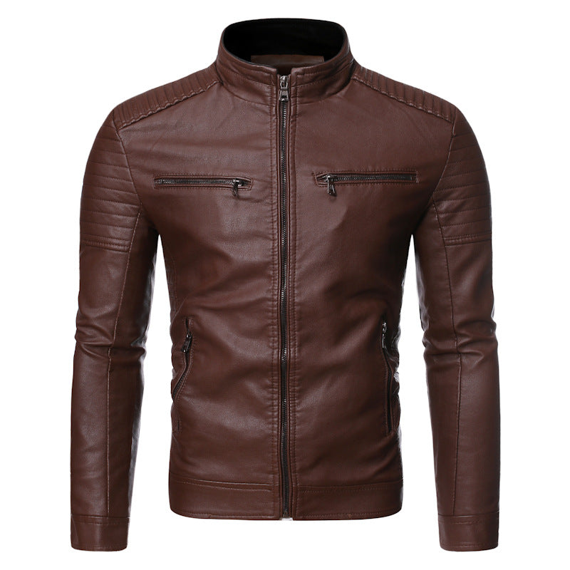 Stand collar motorcycle leather Jacket