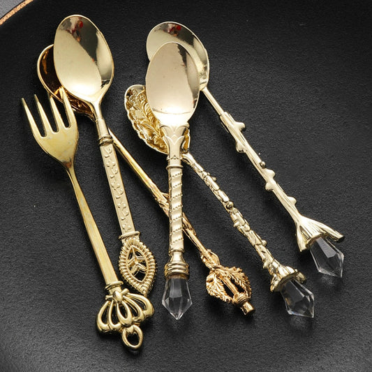 6 Pieces Suit Fruit Fork Retro Coffee Spoon