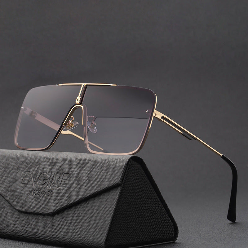 Men's Trendy Metal Large Square One Piece Sunglasses