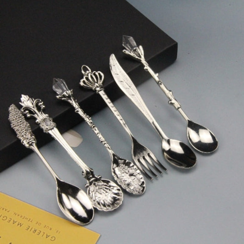 6 Pieces Suit Fruit Fork Retro Coffee Spoon