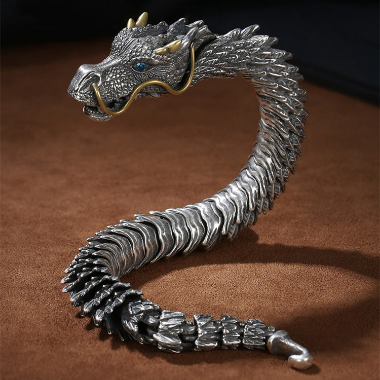 Pure Tibetan Silver Dragon Head Domineering Bracelet Men's Retro