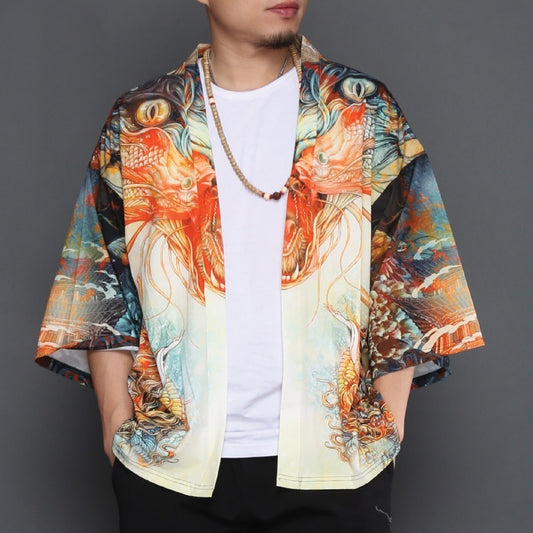 Men's Japanese Yukata Outer Kimono Cardigan Jacket