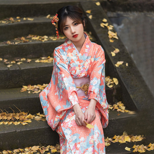 Vintage Orange Sakura Yukata Kimono